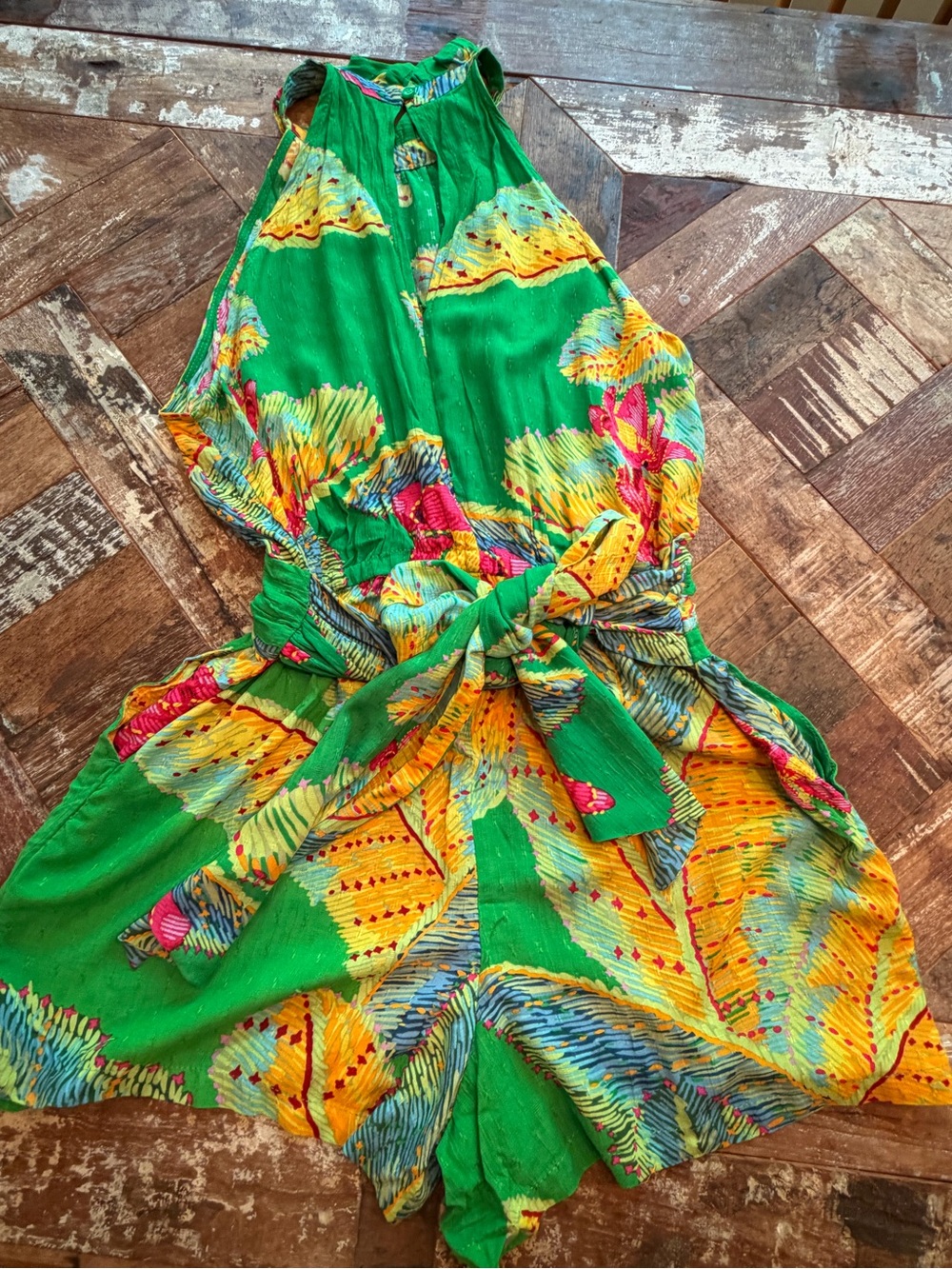 Cynthia Rowley Green Tropical Print Sleeveless Romper